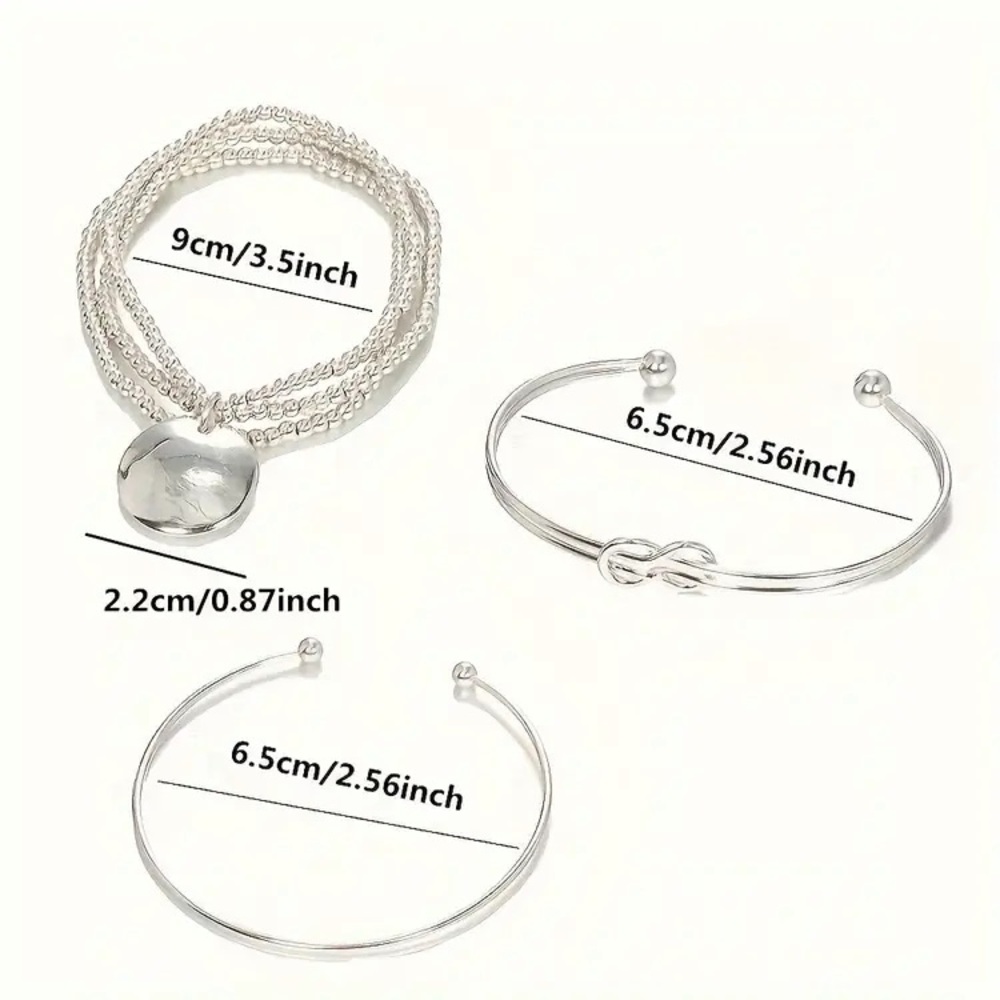 Stackable Bracelets, Set of 3 Boho Vintage Style - Silver - Picture 3 of 5